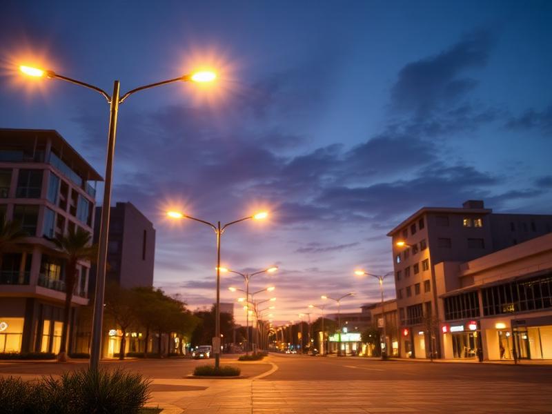 Postes de LED eficientes iluminando praça urbana
