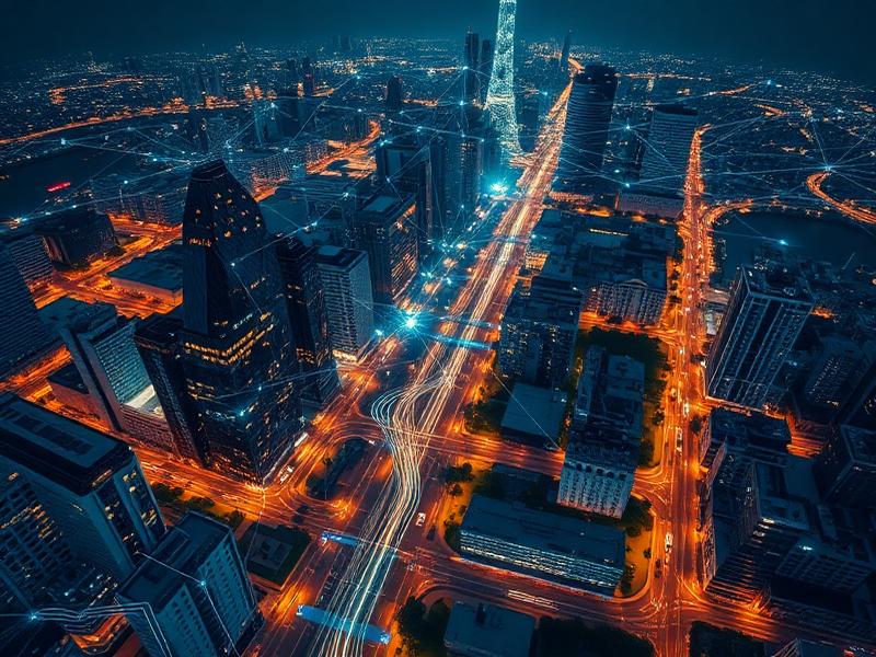 Vista aérea de smart city com rede conectada